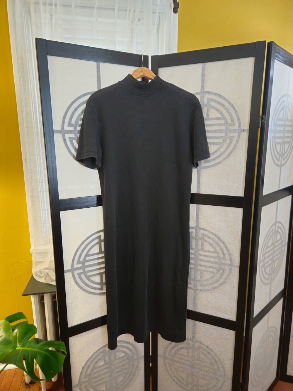 Zara Black Mock Neck Short-Sleeve Midi Dress